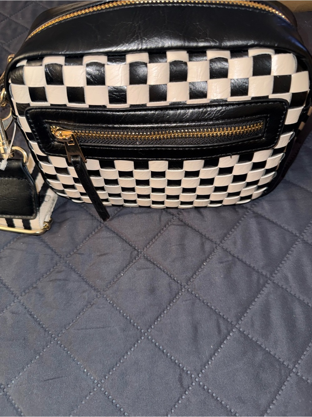 Target Black and White Checker Crossbody Bag with Gold Hardware